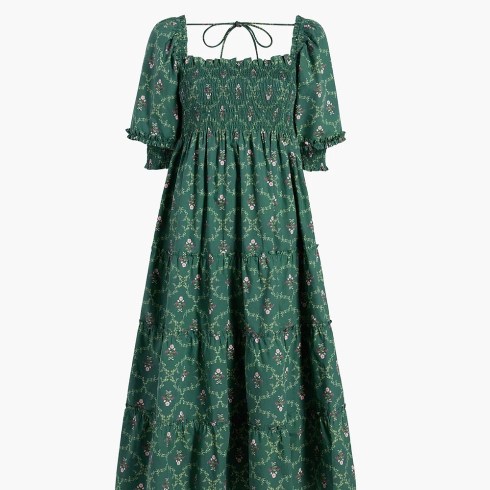 Hill House Nesli Nap dress in green trellis